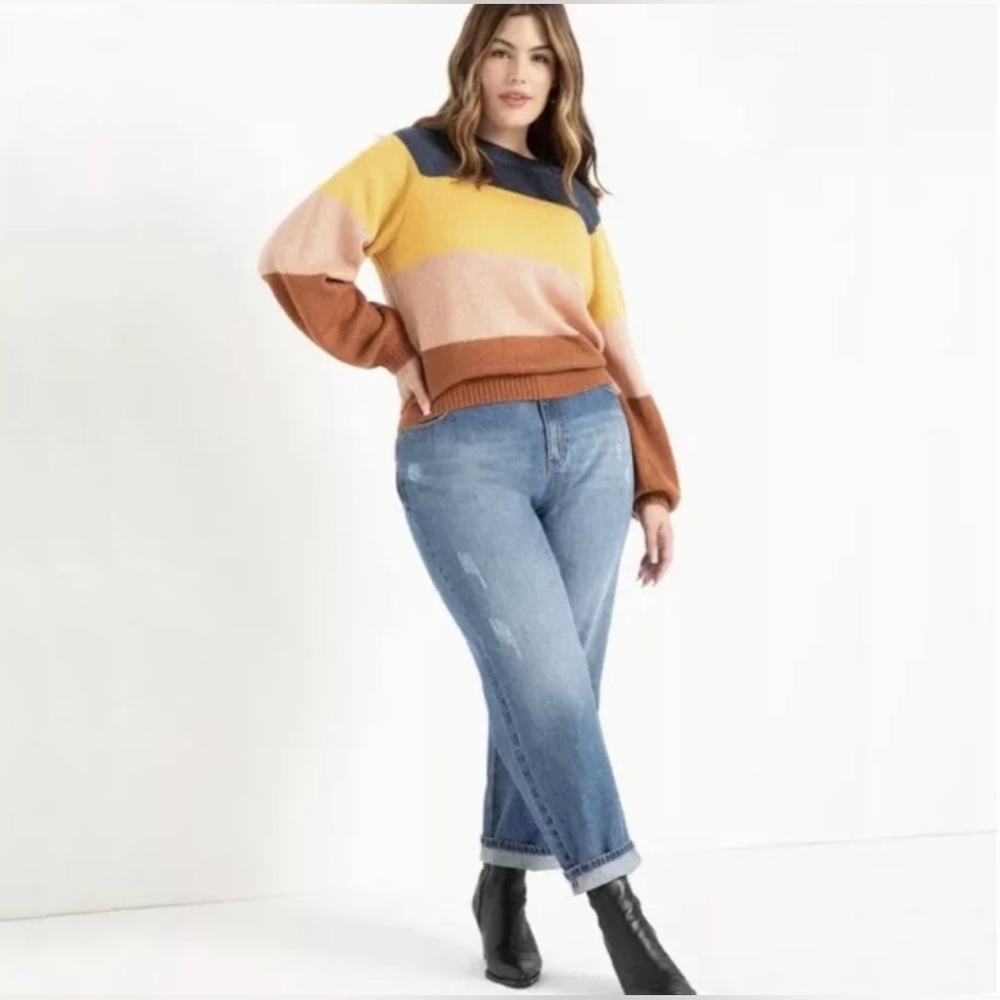 Eloquii Distressed Mom Jeans Plus Size 24 Medium Wash Distressed